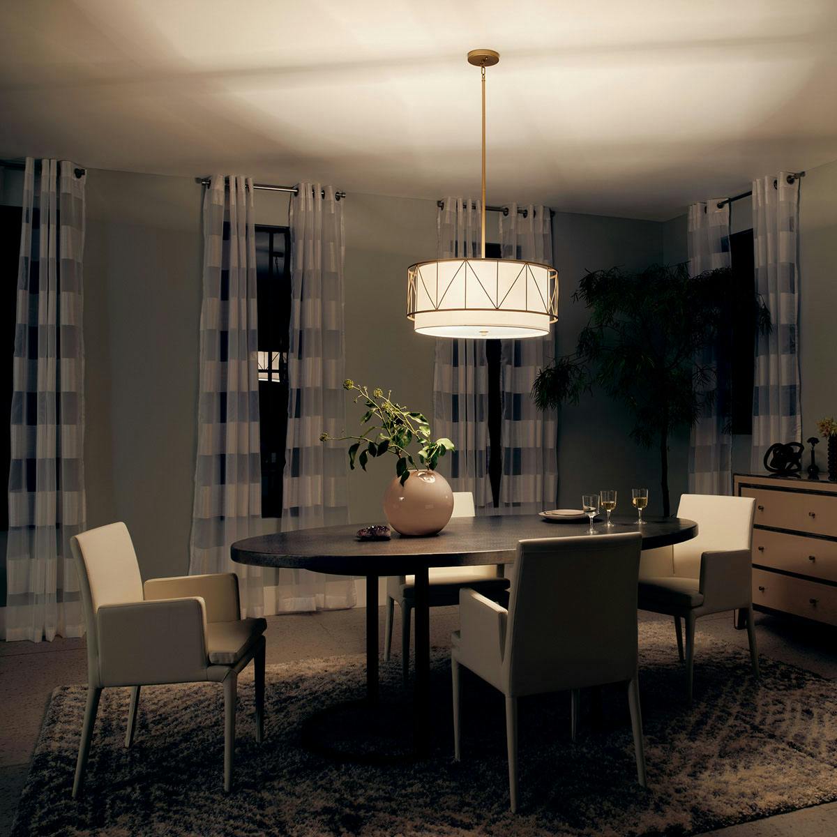 Night time dining room image featuring Birkleigh pendant 52072CLG