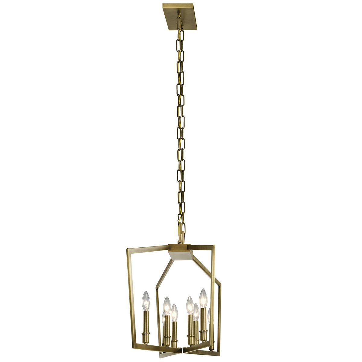 Profile view of the Abbotswell 42" Linear Chandelier Brass on a white background