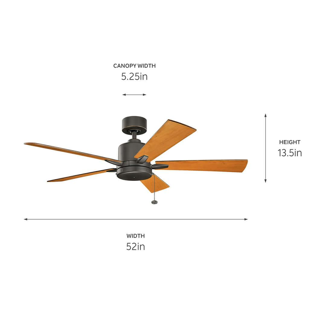 Bowen 52" Fan Olde Bronze® with dimensions on a white background