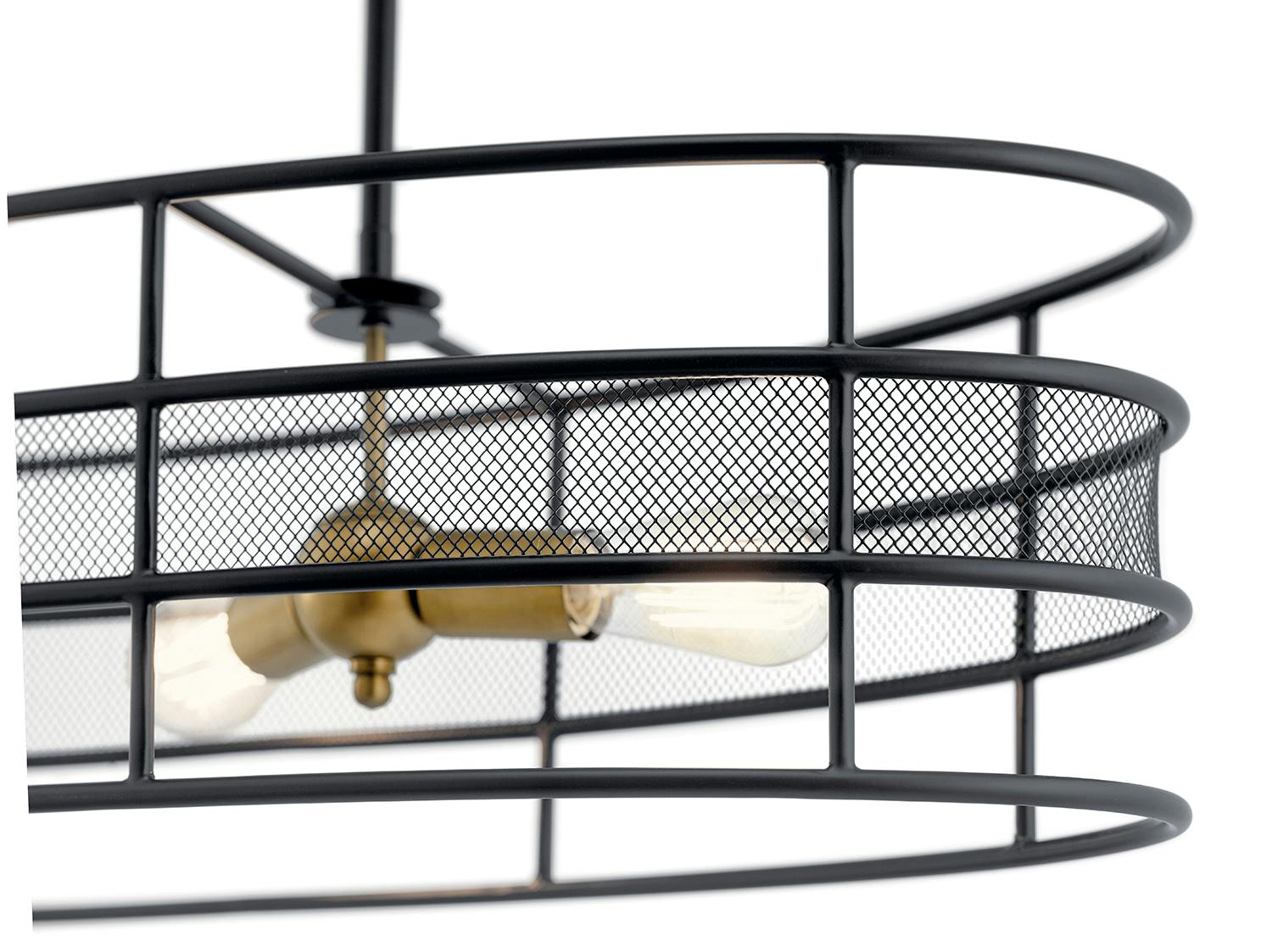 Close up view of the Piston™ 4 Light Oval Chandelier Black on a white background