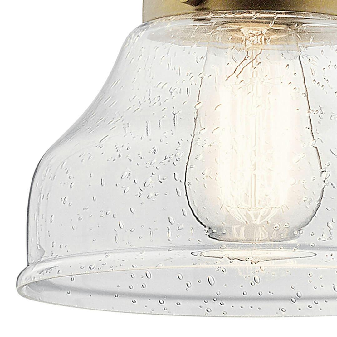 Close up view of the Avery 1 Light Bell Mini Pendant Brass on a white background