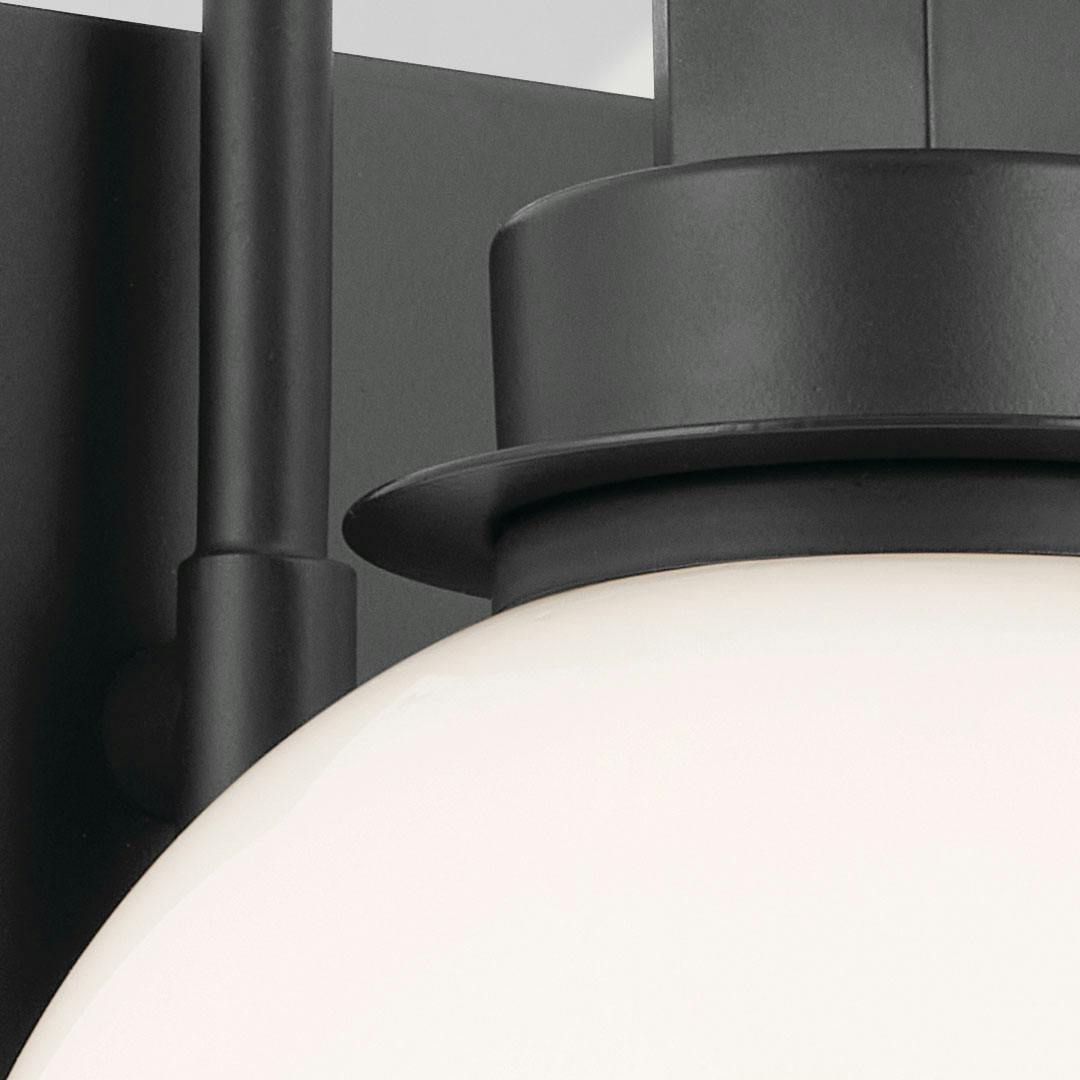 Close up view of the Hex 14.25 Inch 2 Light Vanity with Opal Glass in Black
