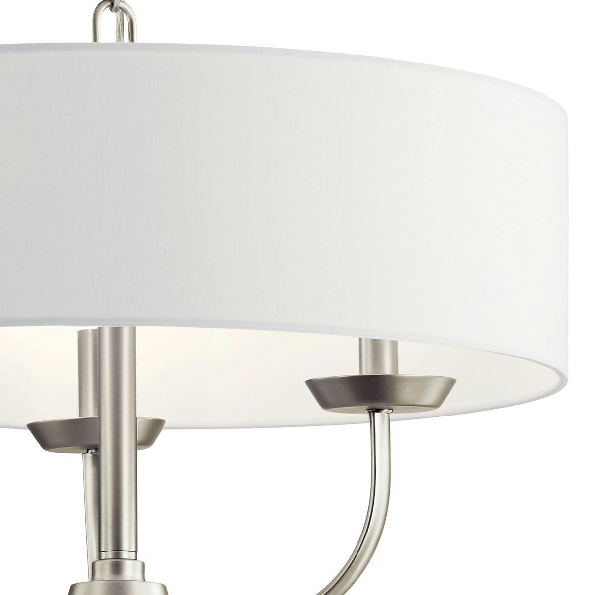 Close up view of the Kennewick™ 3 Light Chandelier Nickel on a white background