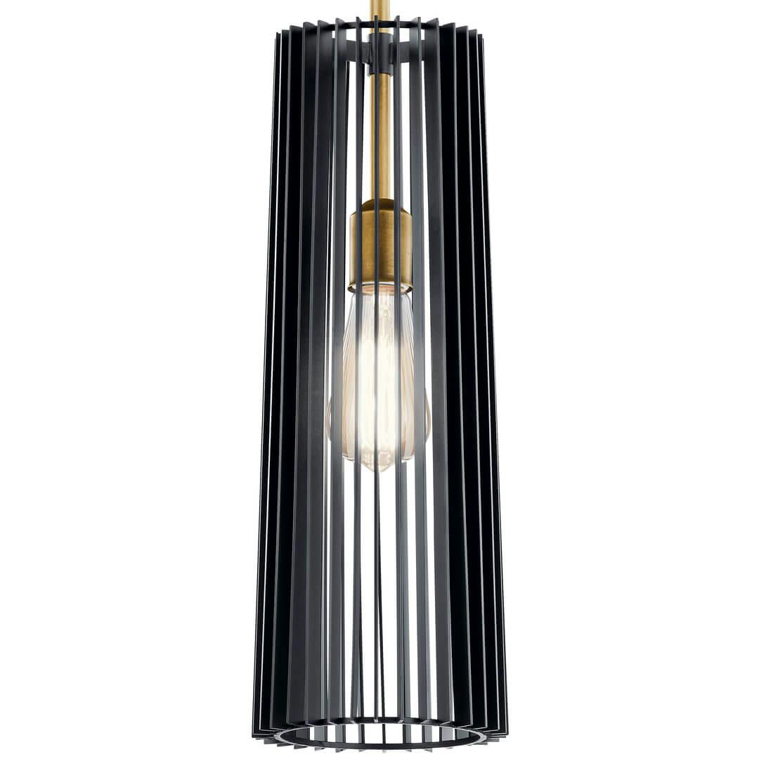 Close up the  Linara 1 Light Pendant in Black on a white background