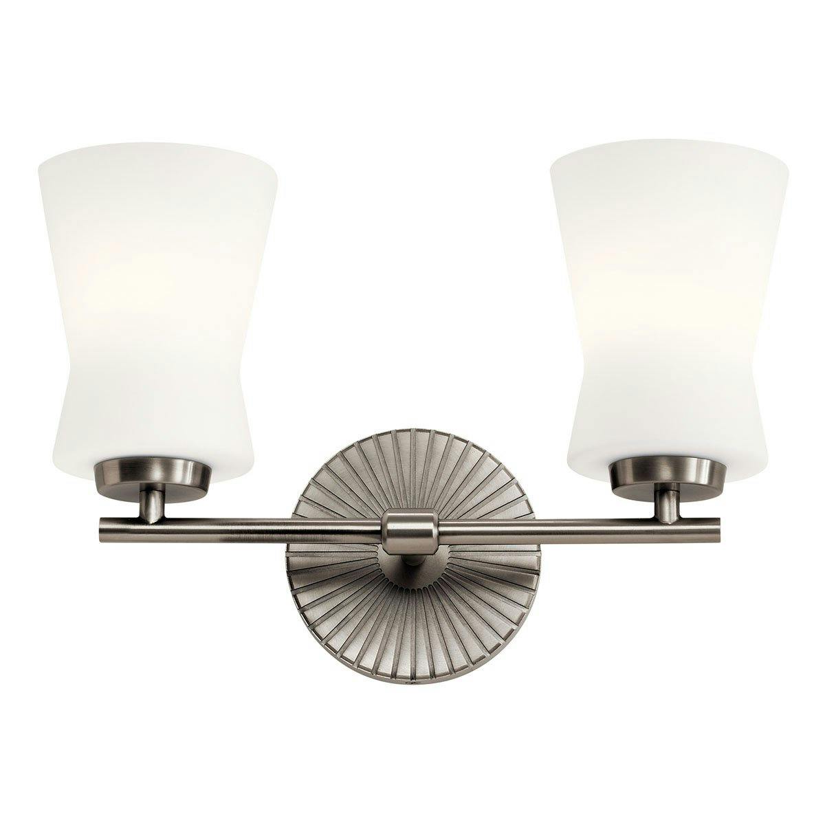Front view of the Brianne 2 Light Vanity Light Pewter on a white background