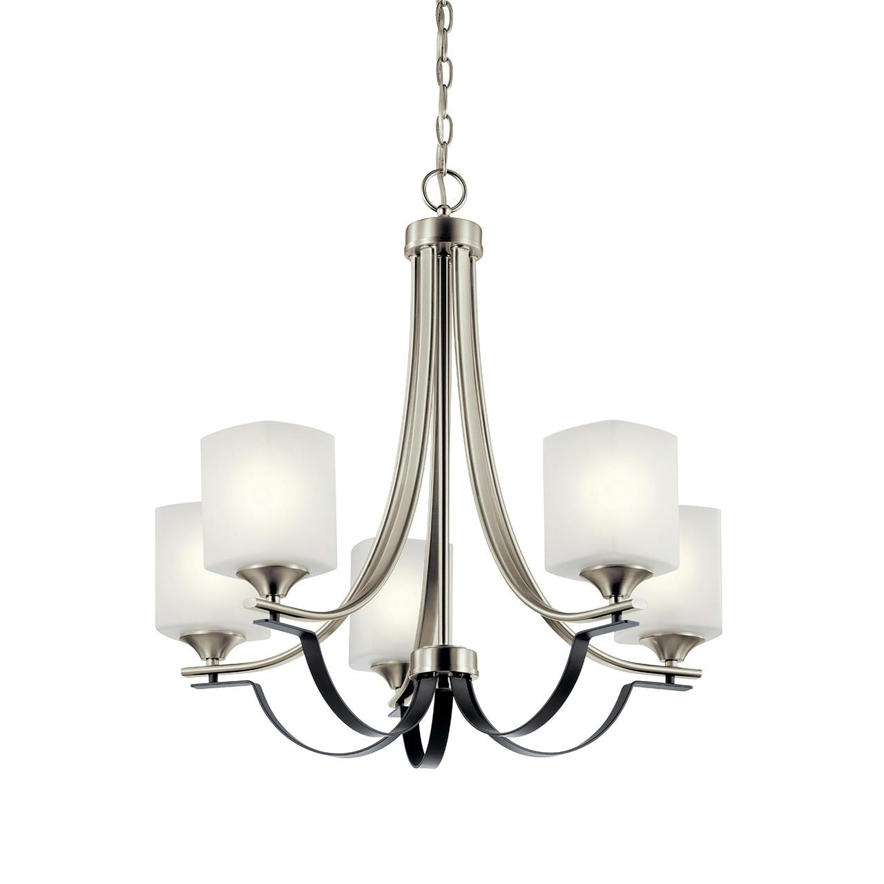 Tula™ 5 Light Chandelier Brushed Nickel without the canopy on a white background