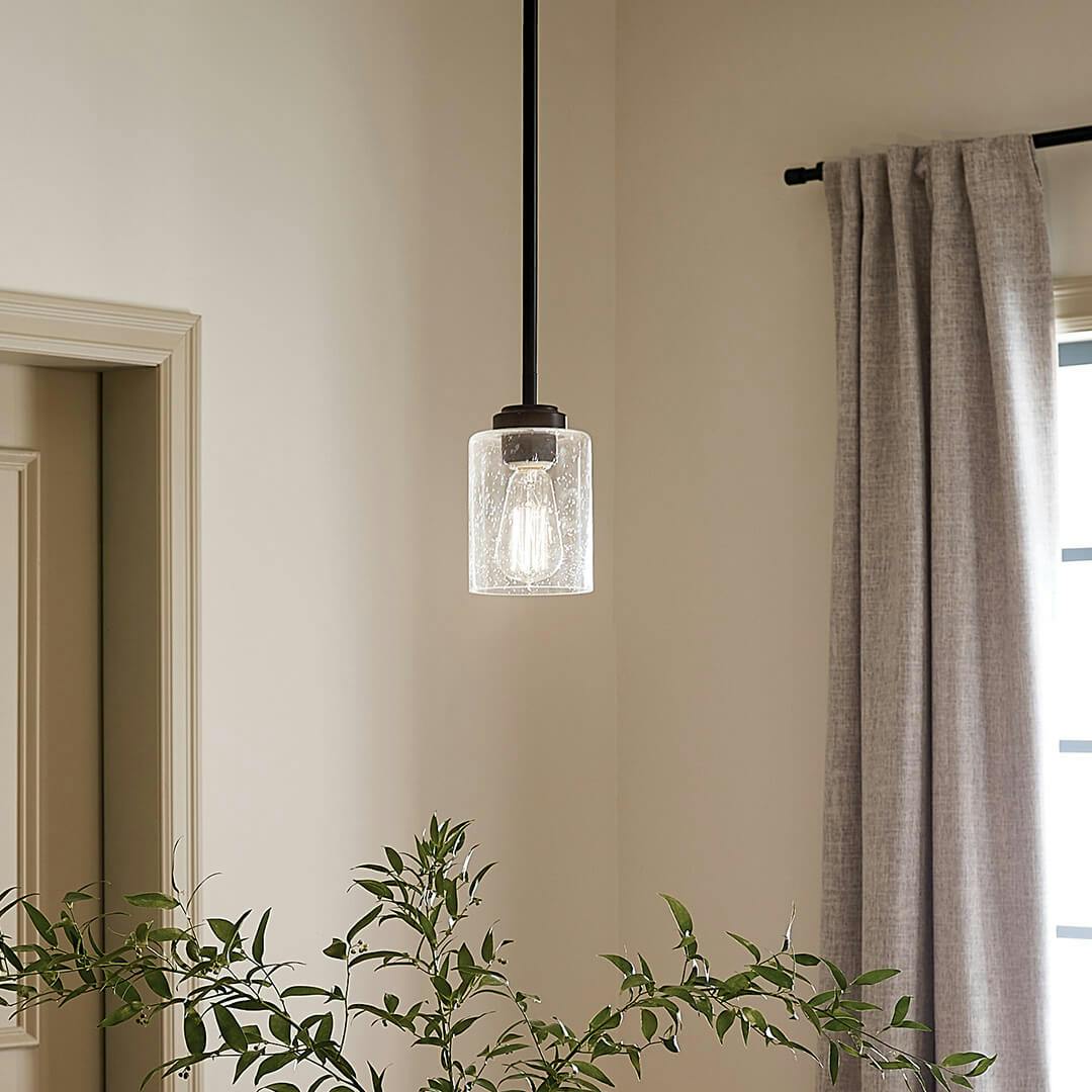 Winslow™ 1 Light Mini Pendant Black in dining room during the day
