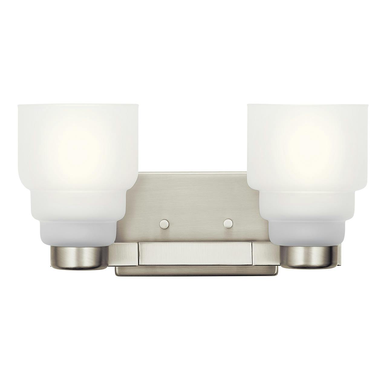 The Vionnet 2 Light Vanity Light Nickel facing up on a white background
