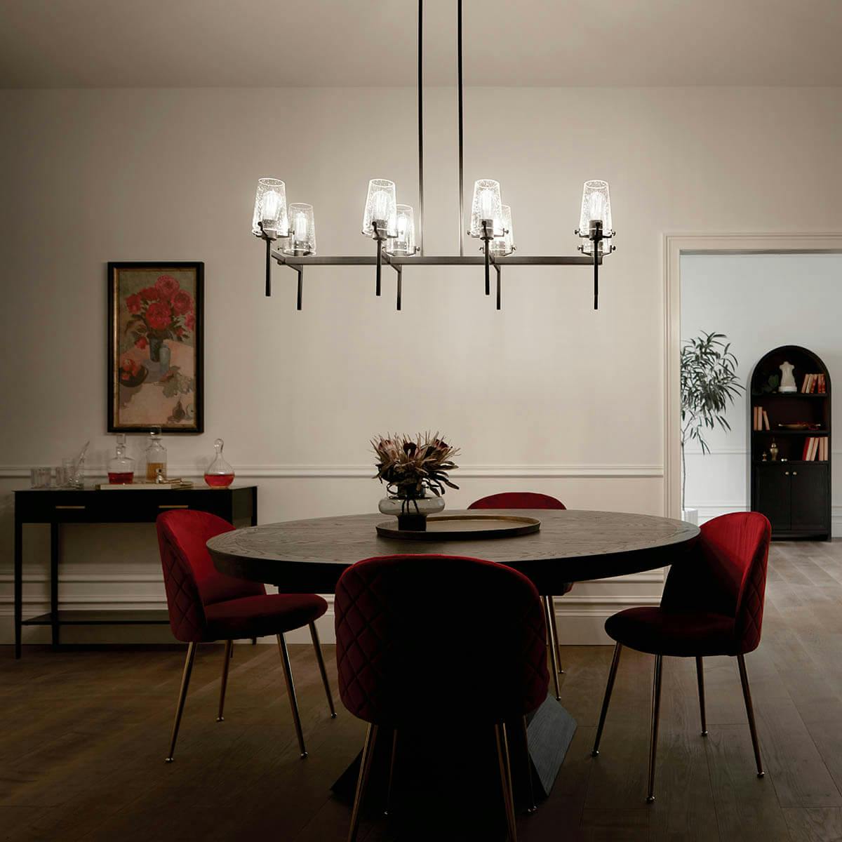 Night time dining room with Alton 46" 10 Light Chandelier Black