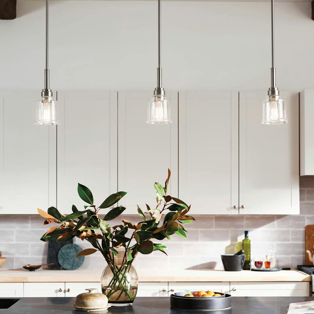 Day time kitchen with Aivian™ 5" 1 Light Mini Pendant Brushed NIckel