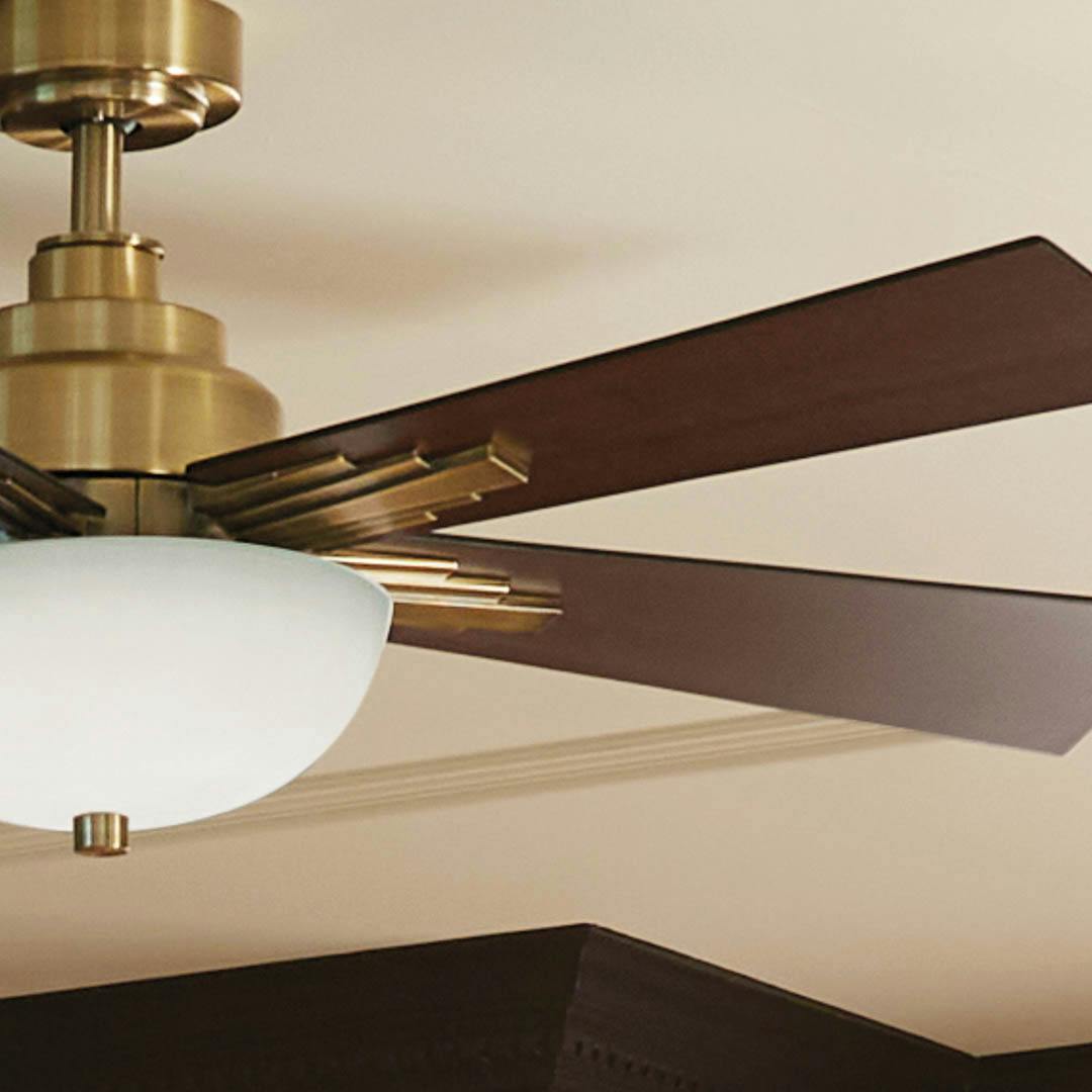 Day time living room with 52" Vinea 5 Blade LED Indoor Ceiling Fan Brushed Natural Brass