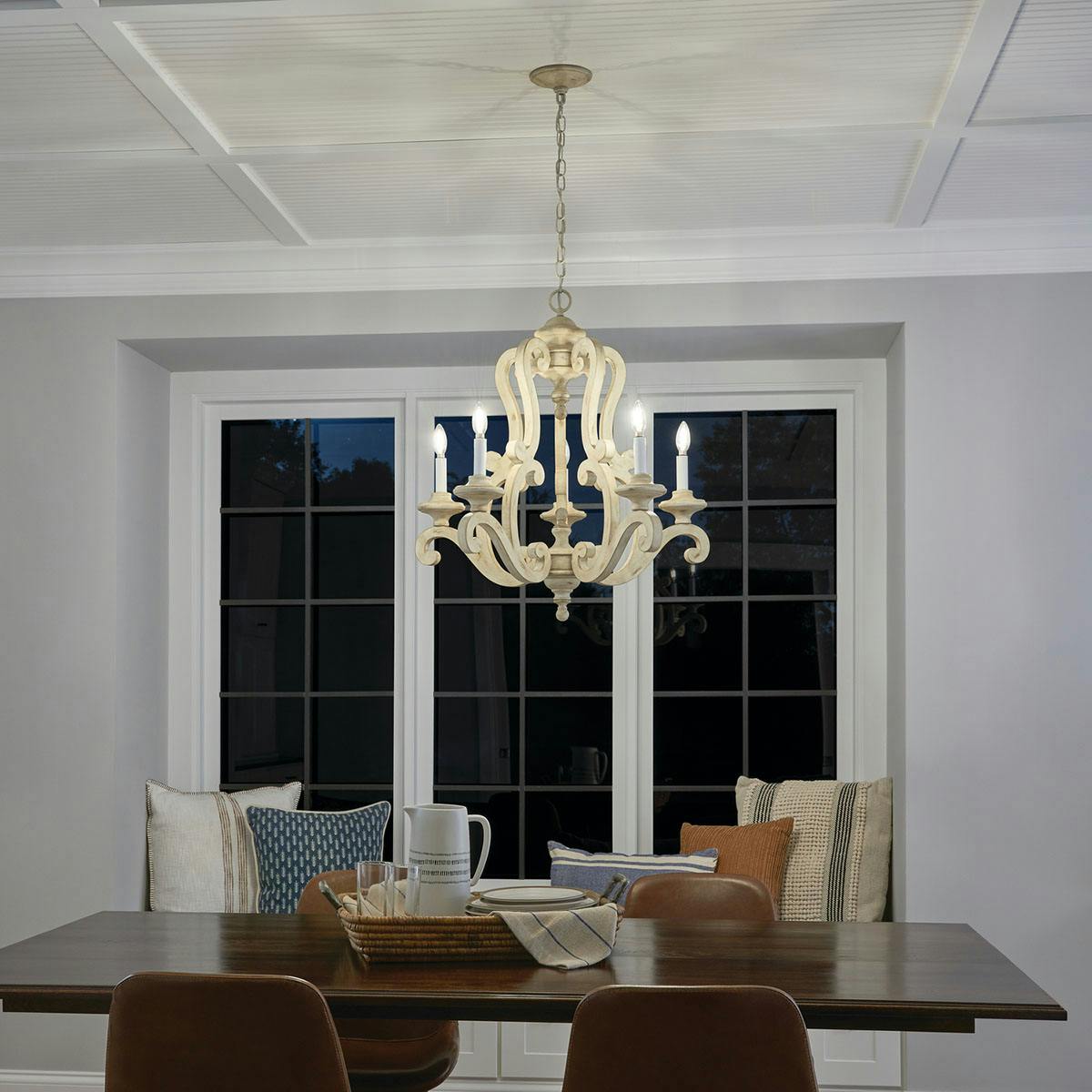 Night time dining room image featuring HaymanBay chandelier 43256DAW