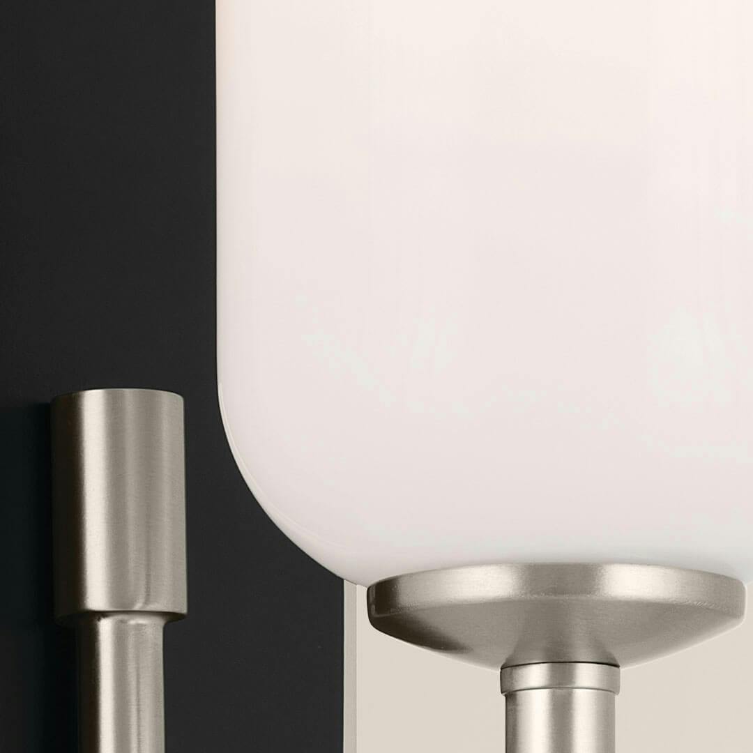 Close up of the Solia 13.5 Inch 1 Light Wall Sconce with Opal Glass in Brushed Nickel with Black