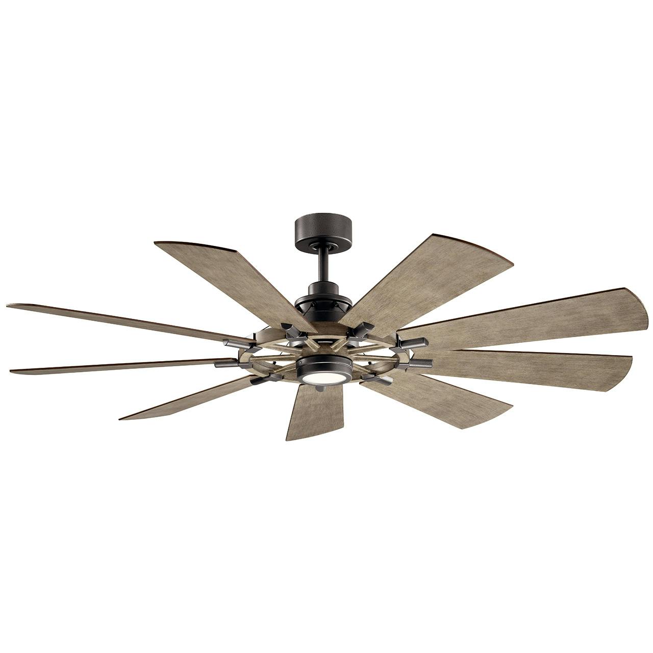 Gentry LED 65" 9 Blade Fan in Anvil Iron on a white background