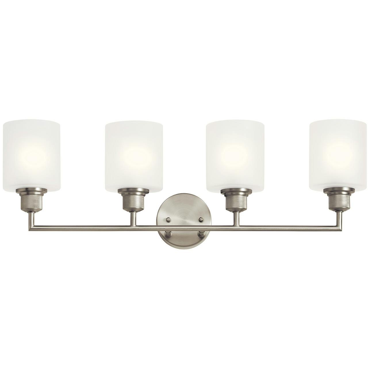 The Lynn Haven 4 Light Vanity Light Nickel facing up on a white background