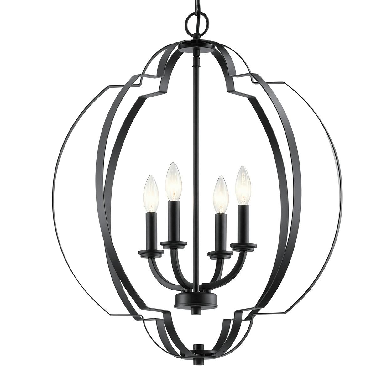 Close up view of the Voleta 26.25" 4 Light Foyer Pendant Black on a white background