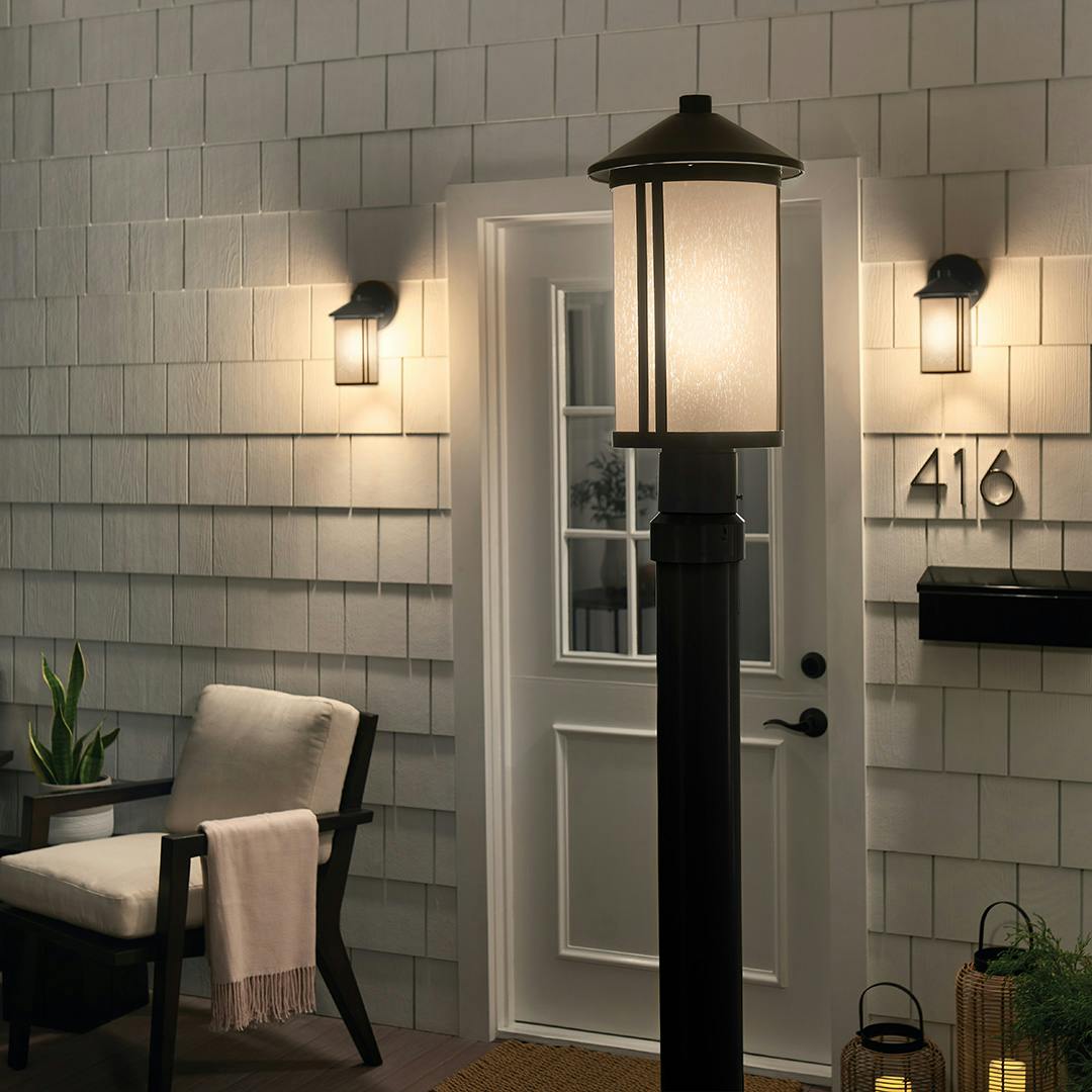 Night time Exterior with Lombard 17.25" 1 Light Post Lantern Black