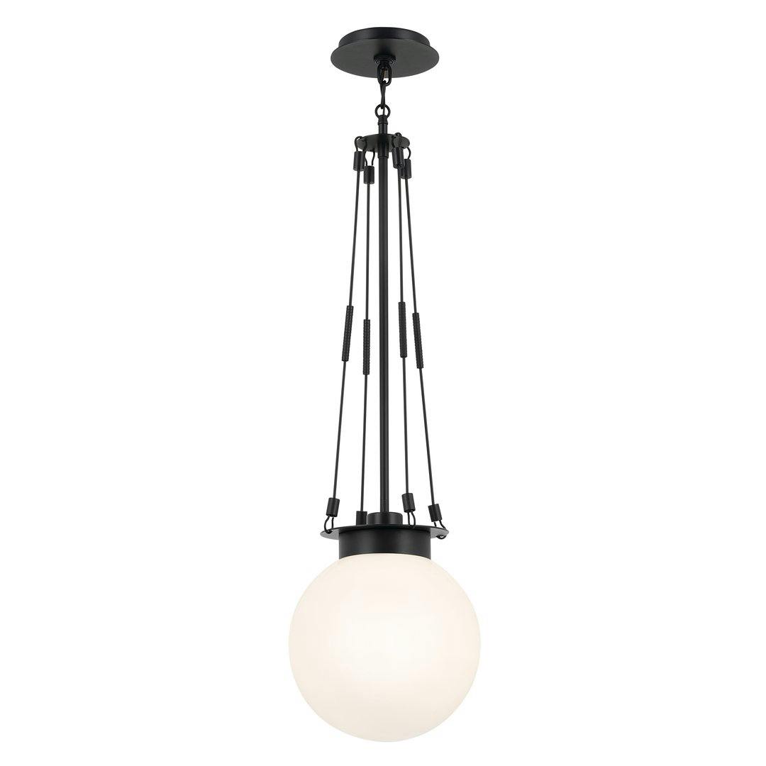 Albers 10.5 Inch 1 Light Pendant with Opal Glass in Black on a white background