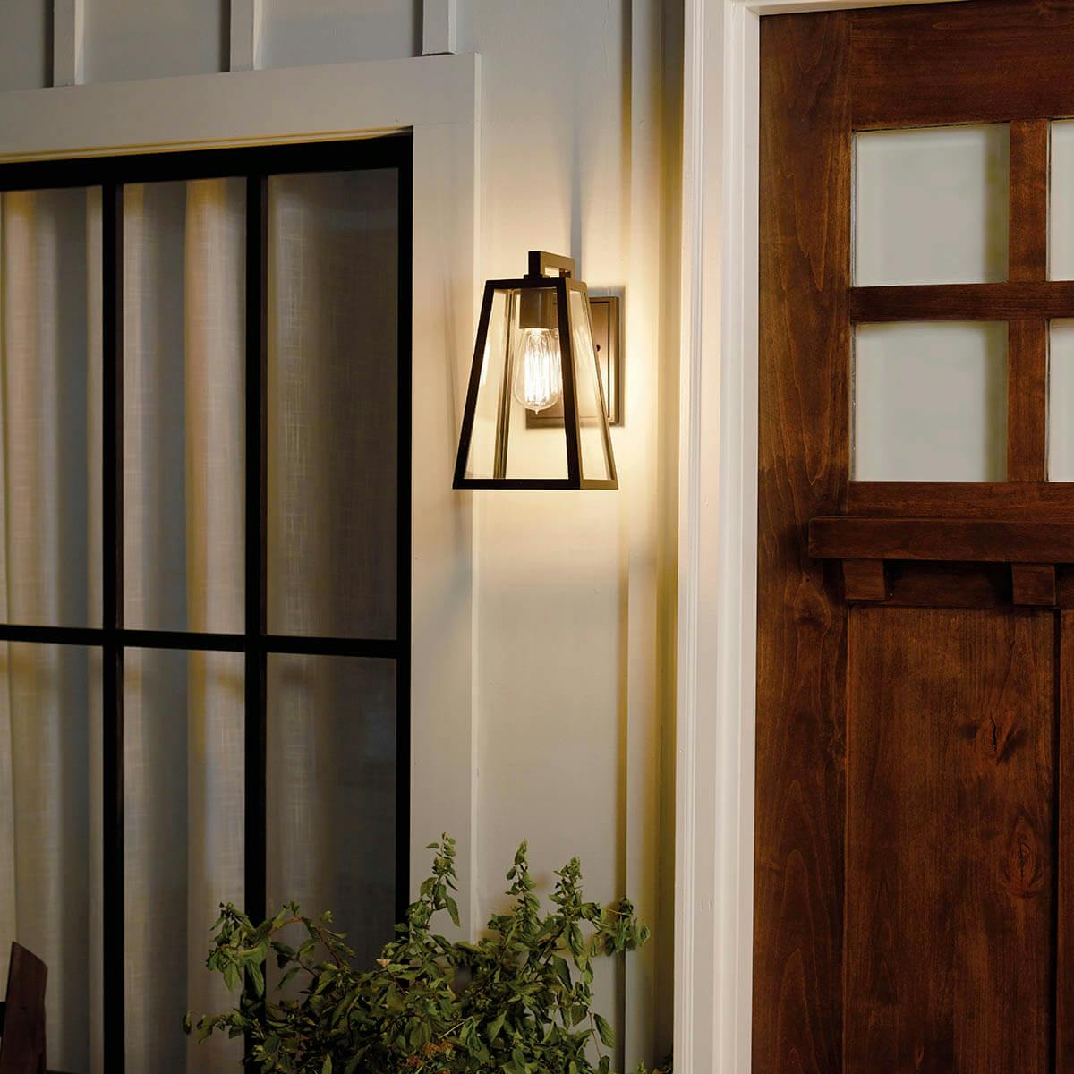 Night time porch with Delison 11.5" 1 Light Wall Light Black