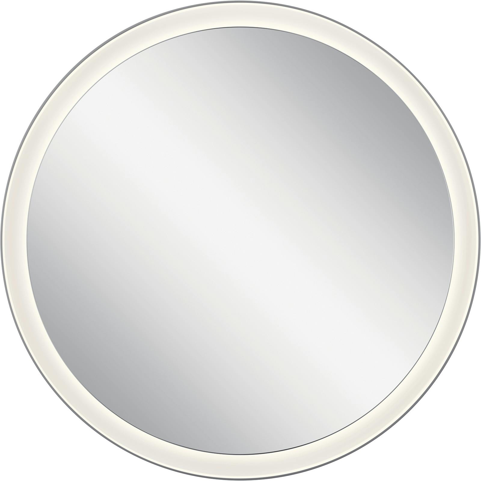 Front view of the Ryame™ Round Lighted Mirror Silver on a white background