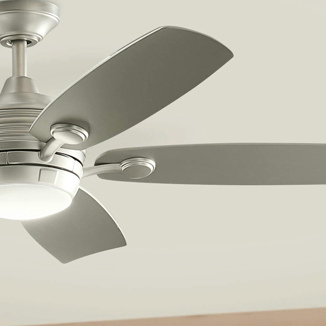 Day time interior with 56" Tranquil 5 Blade LED Outdoor Ceiling Fan Brushed Nickel