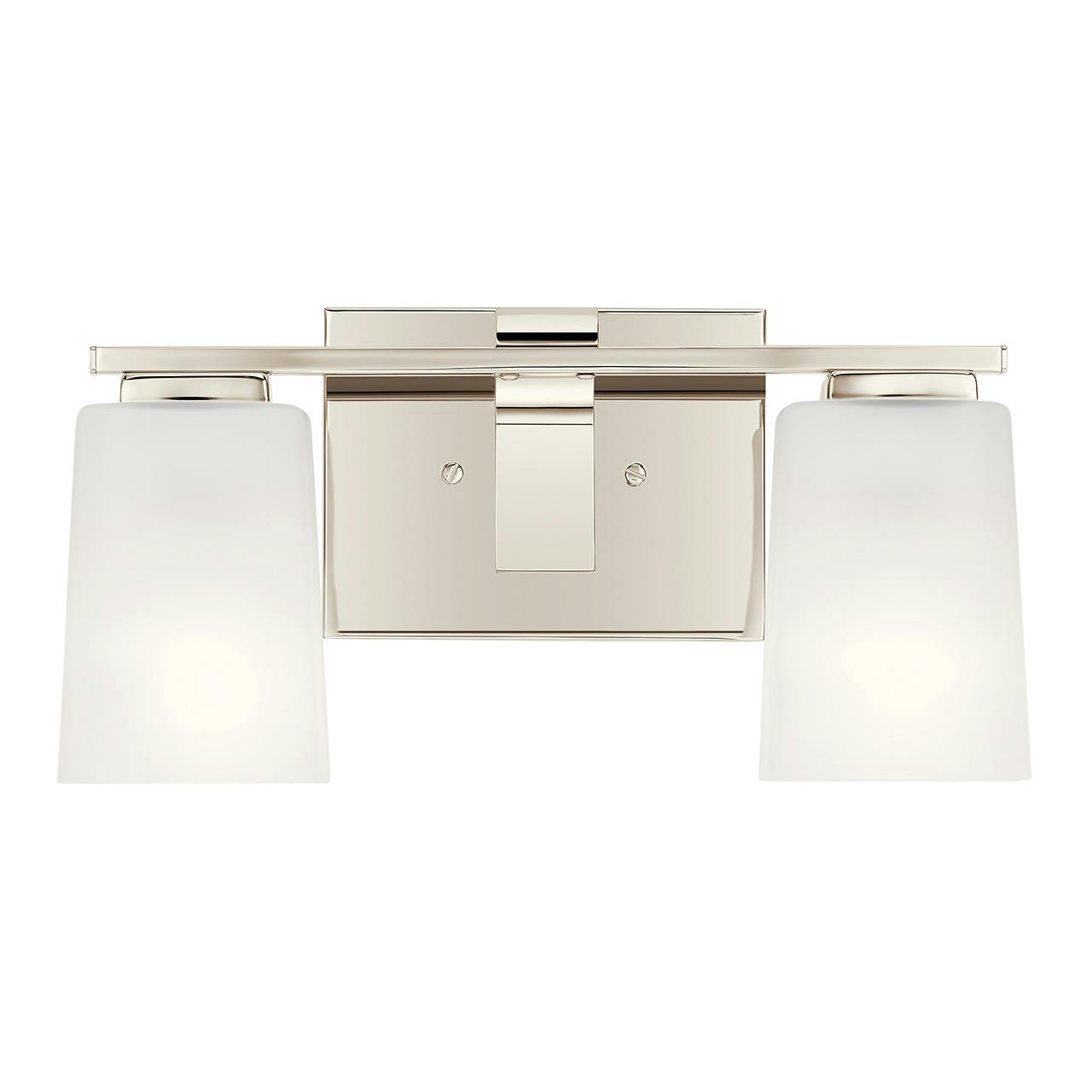 The Roehm 2 Light Vanity Light Nickel facing down on a white background