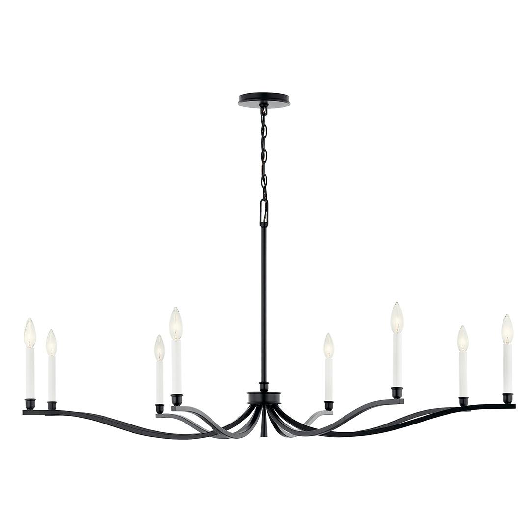 Front view of the Malene 52 Inch 8 Light Chandelier in Black on a white background