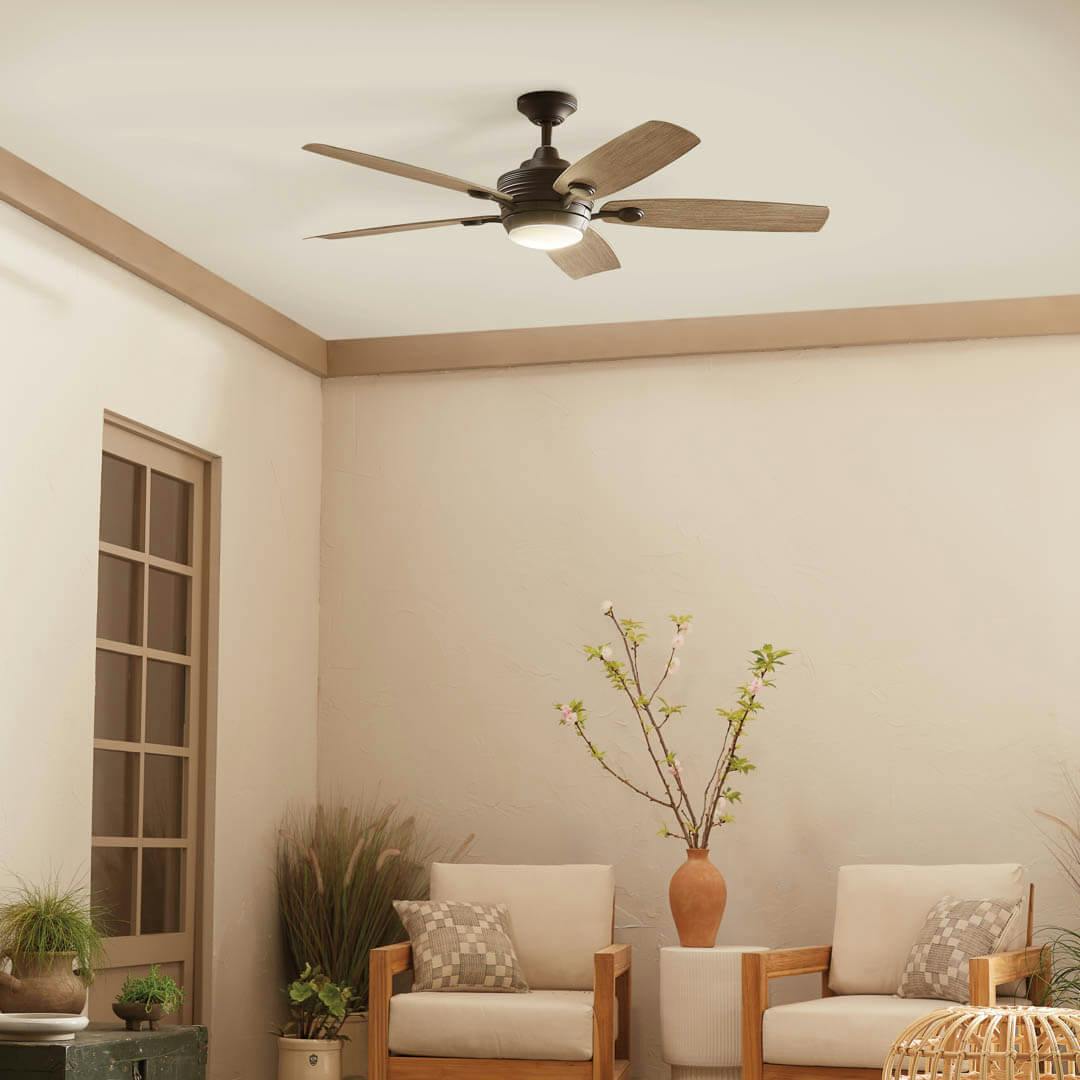 Day time interior with 56" Tranquil 5 Blade LED Outdoor Ceiling Fan Olde Bronze