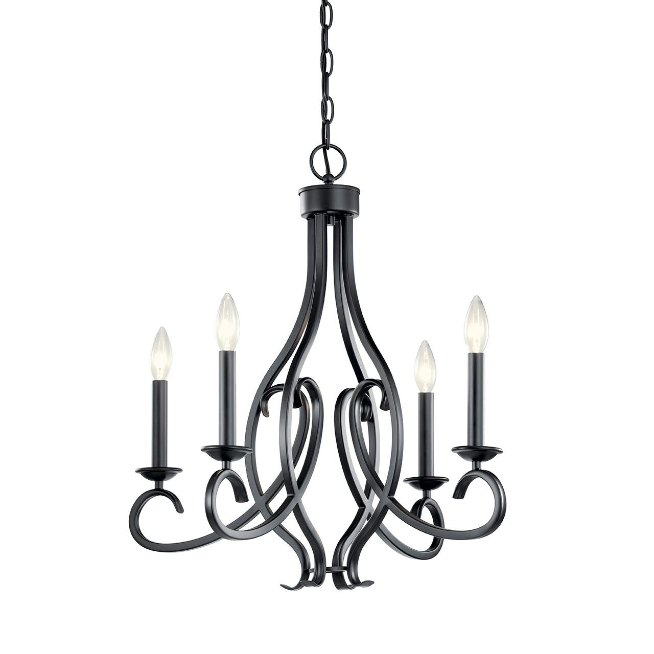 Ania 4 Light Chandelier in Black without the canopy on a white background