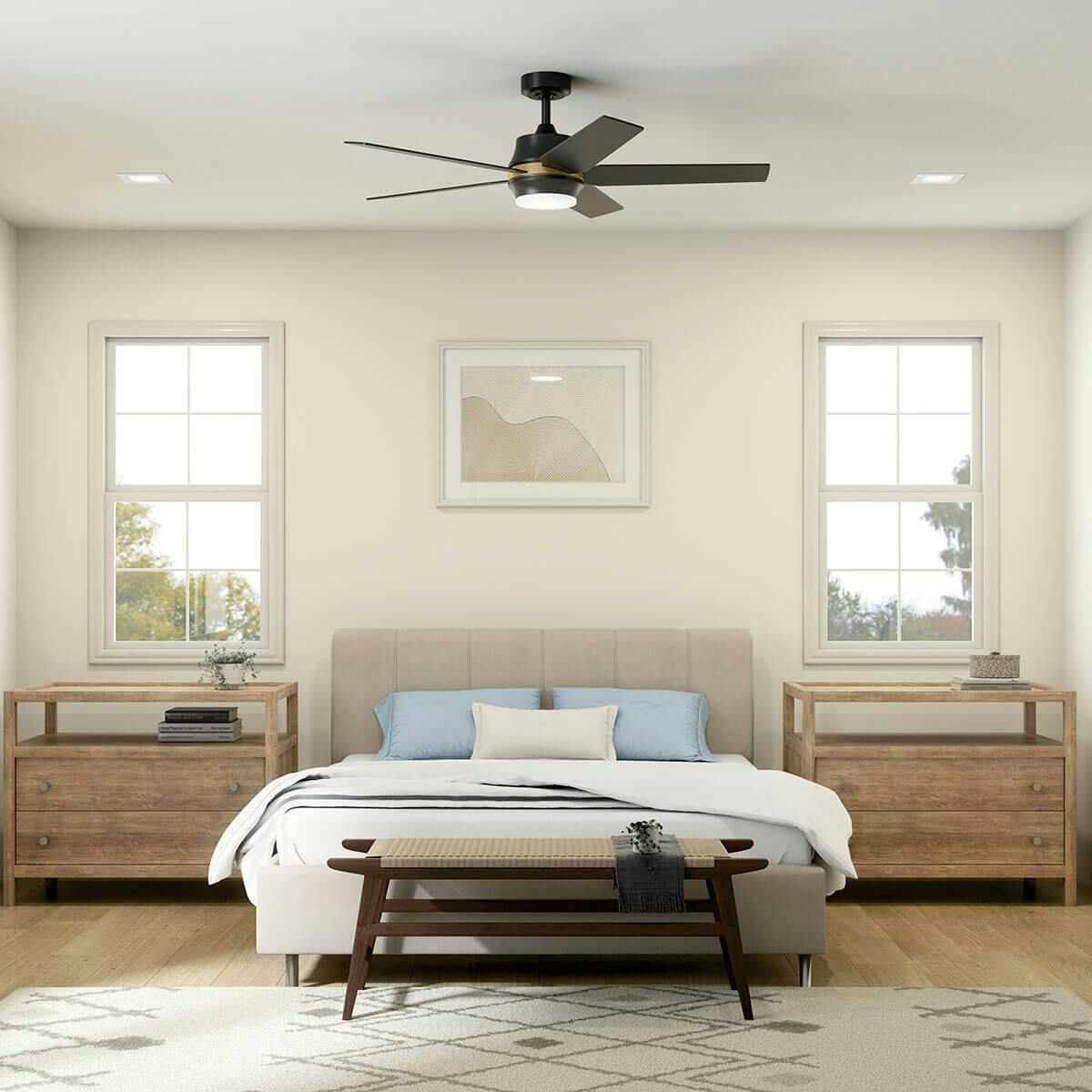 Day time bedroom image featuring Brahm ceiling fan 300059SBK