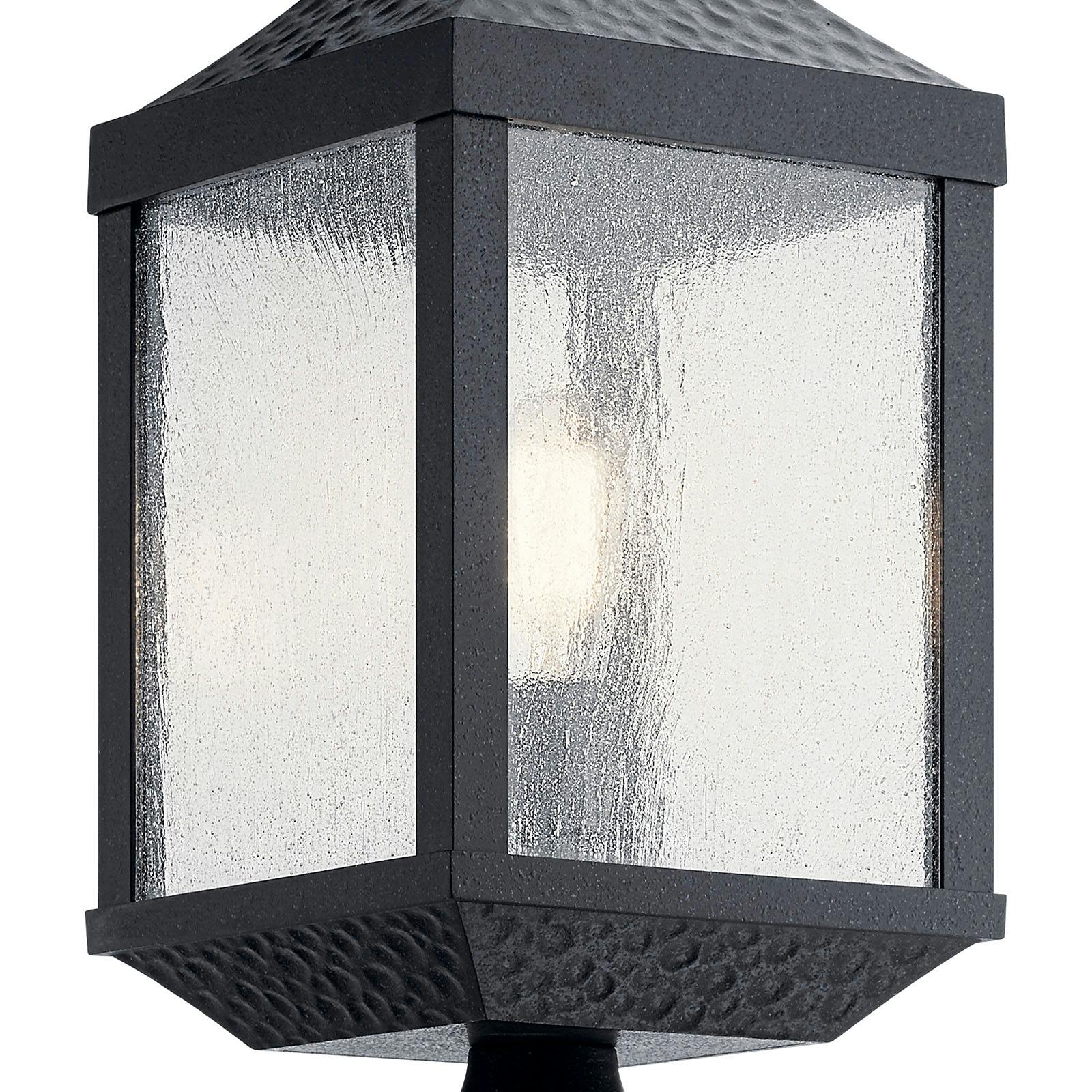 Close up view of the glass on the Springfield outdoor post light 49987DBK
