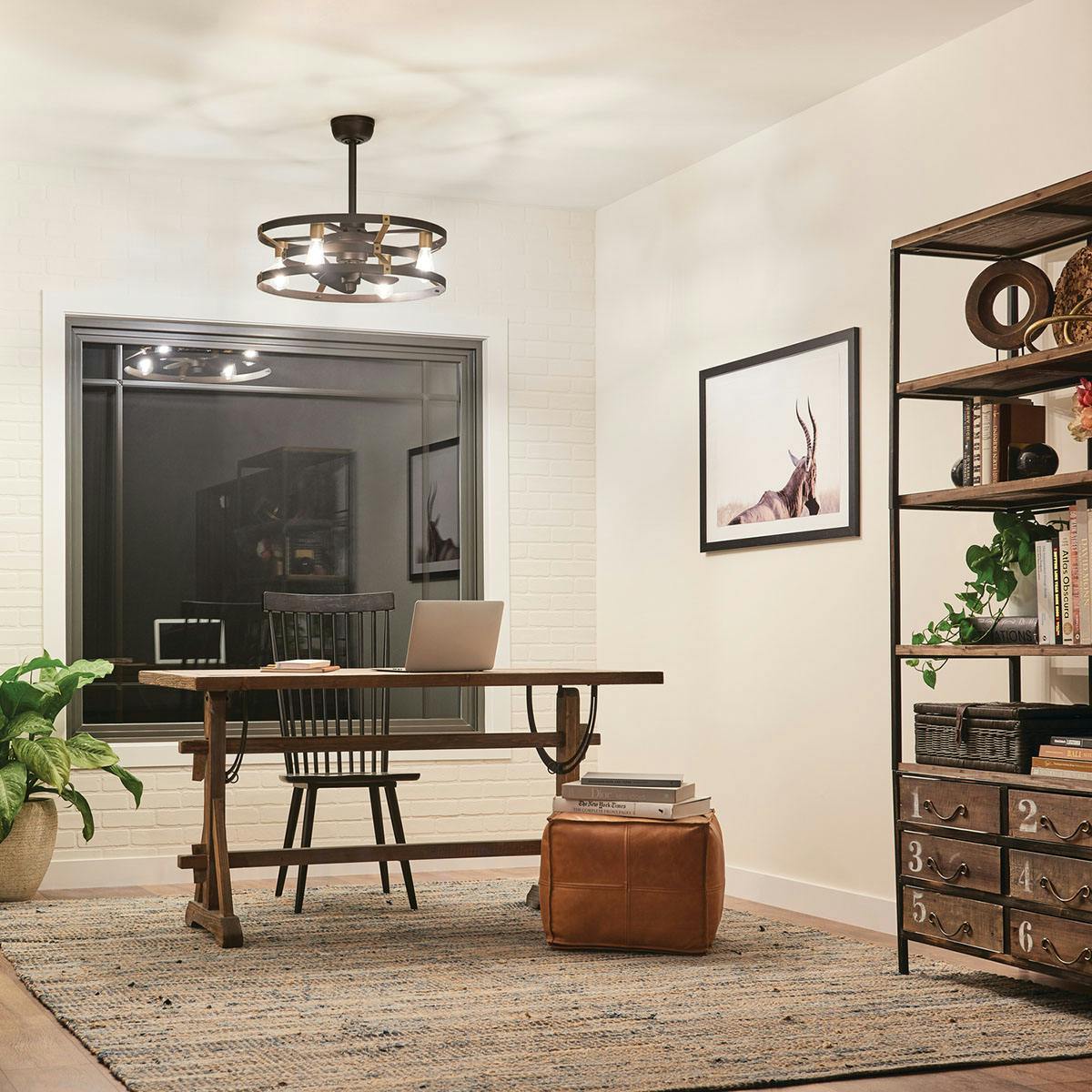 Night time office image featuring Cavelli ceiling fan 300040SNB