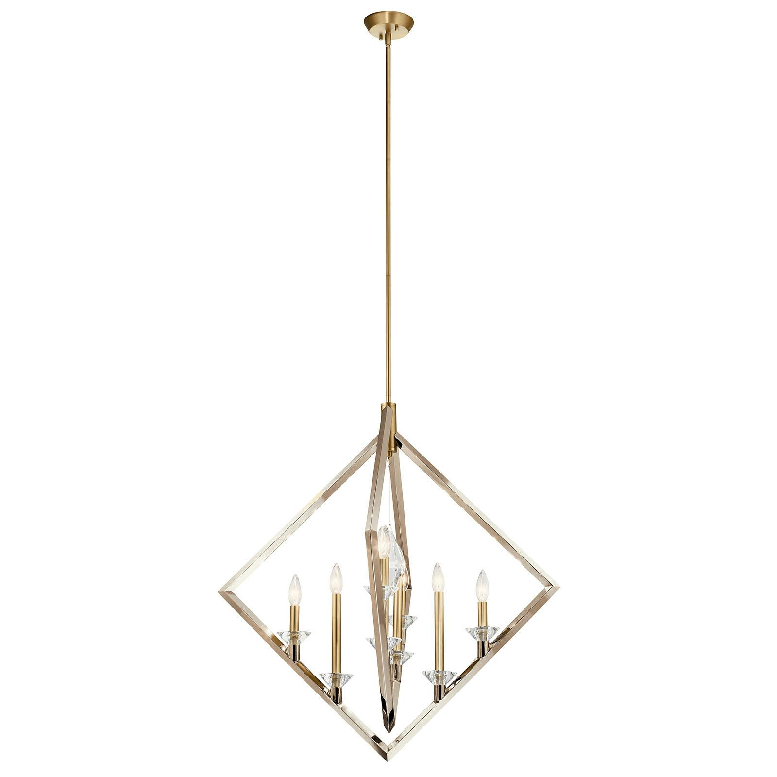 Profile view of the Layan 8 Light Foyer Pendant Nickel on a white background