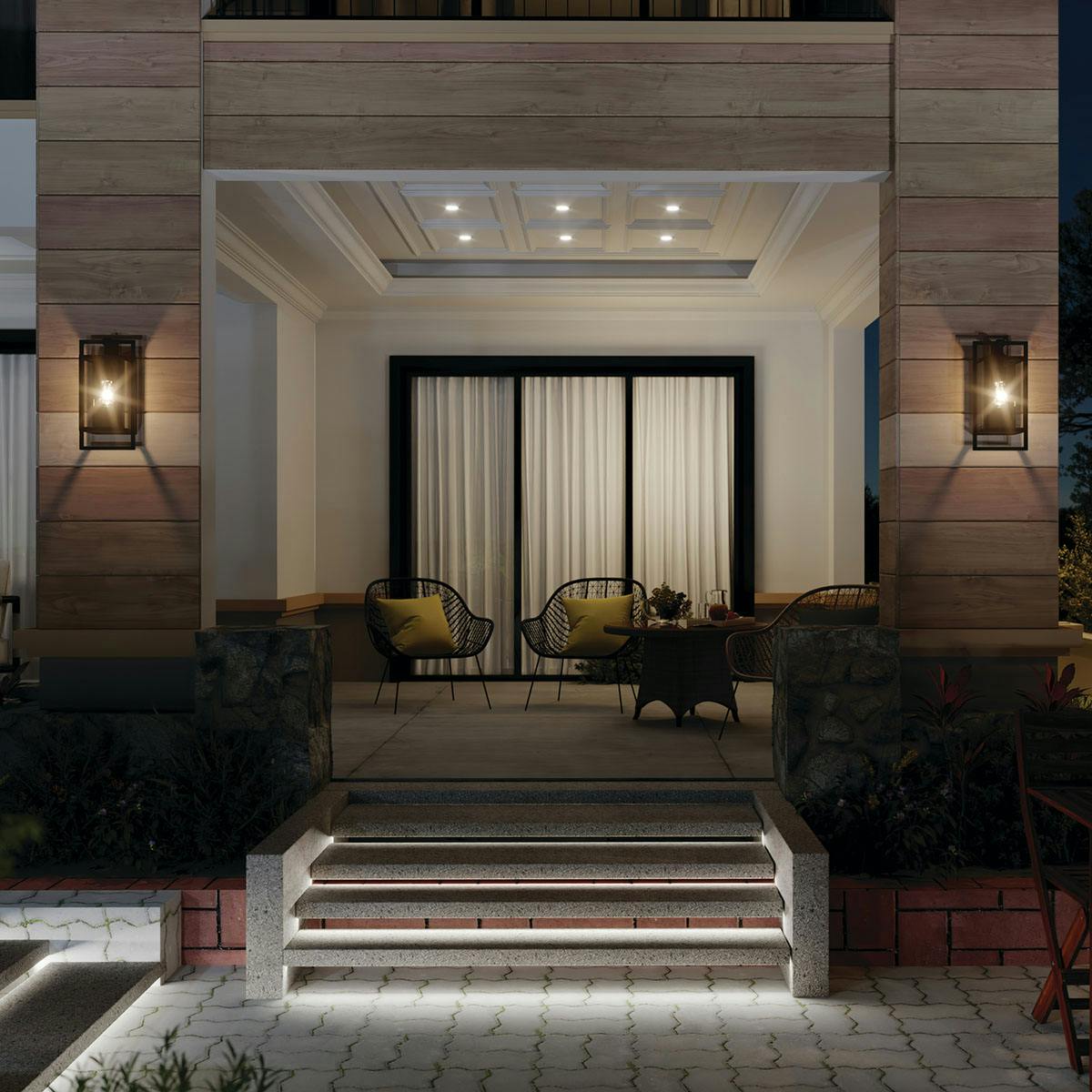 Night time porch image featuring Goson outdoor wall light 59086BK