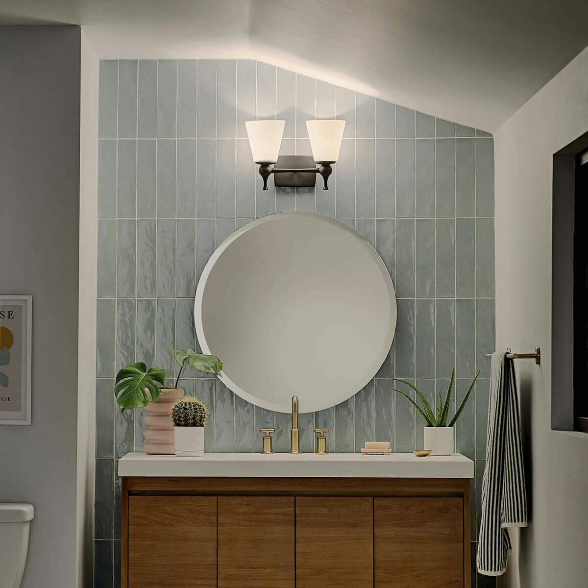 Night time Bathroom image featuring Cosabella vanity light 55091BK
