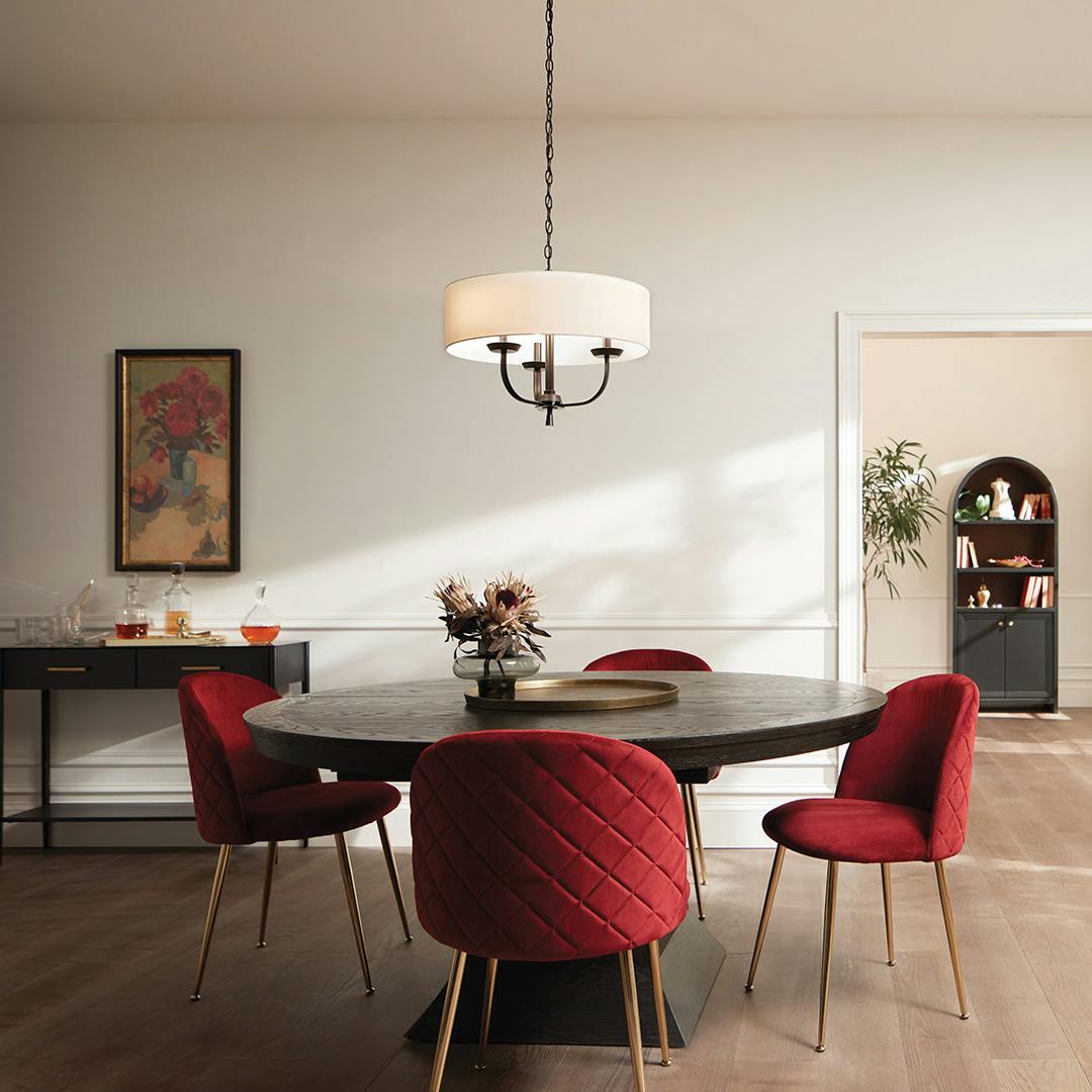 Day time Dining Room with Kennewick 3 Light Chandelier Black