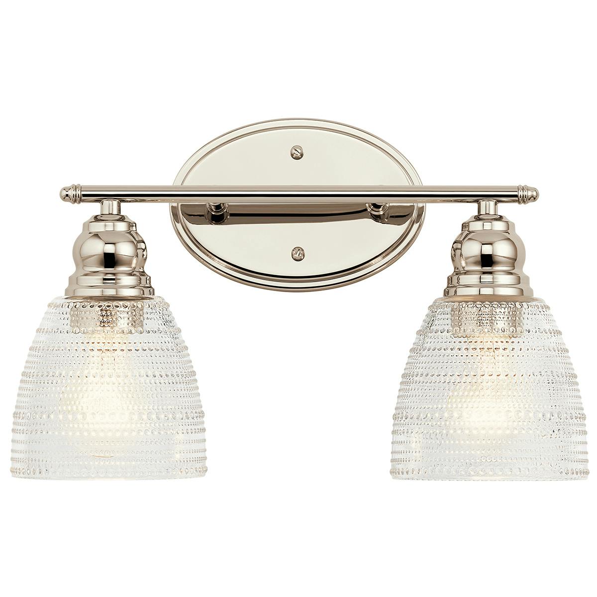 Front view of the Karmarie 2 Light Vanity Light Nickel on a white background