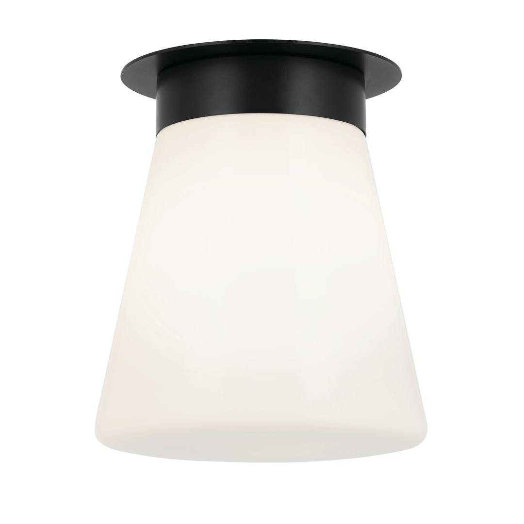 Albers 8.5 Inch 1 Light Flush mount with Opal Glass in Black on a white background