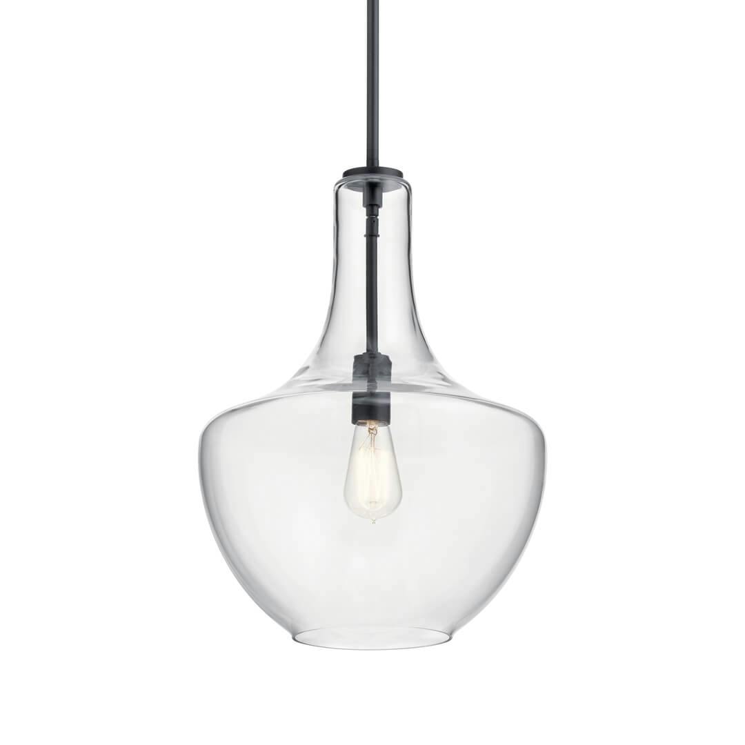 The Everly 20" Bell Pendant Clear Glass Black on a white background