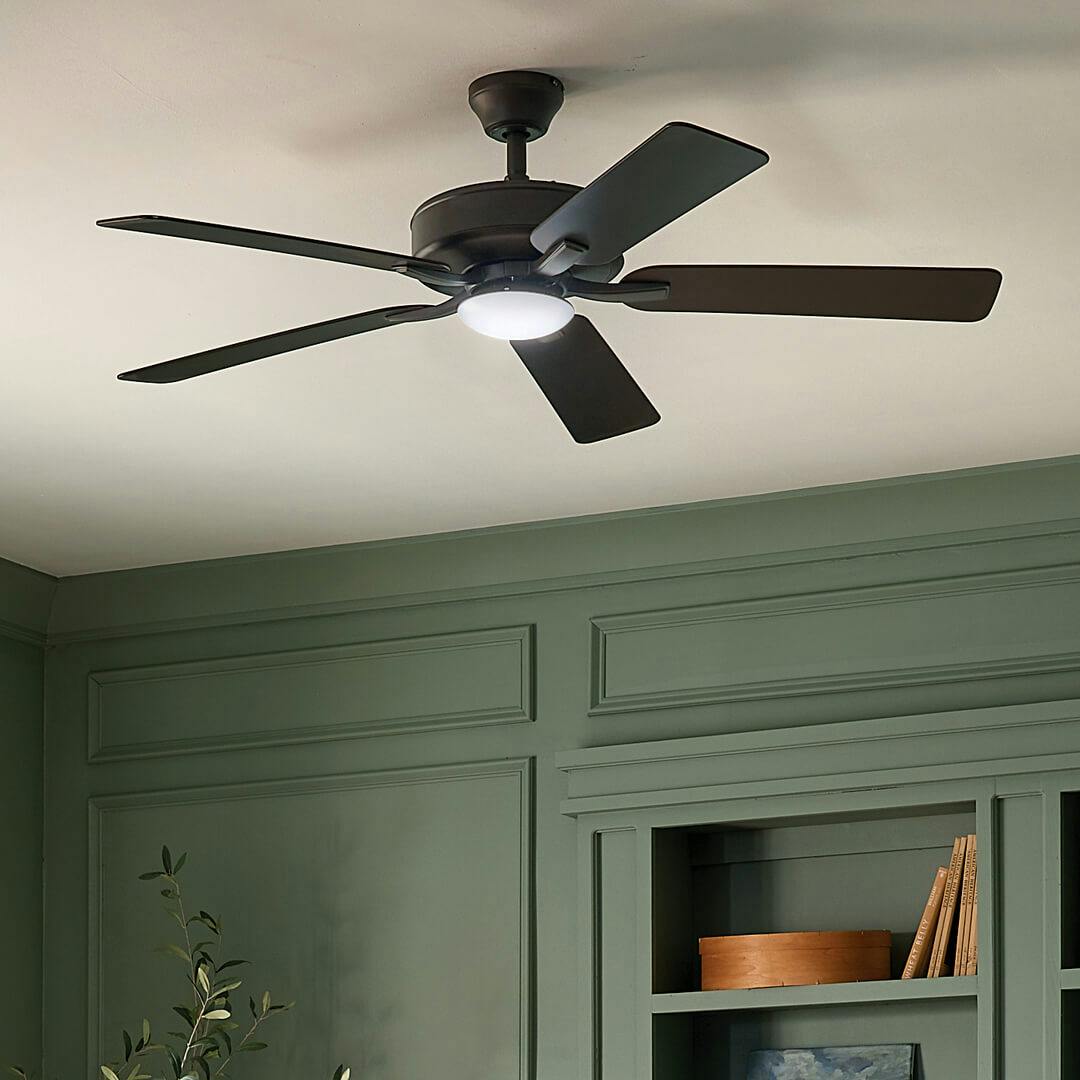 Day time living room with the 52" Basics Pro Designer Fan Satin Bronze