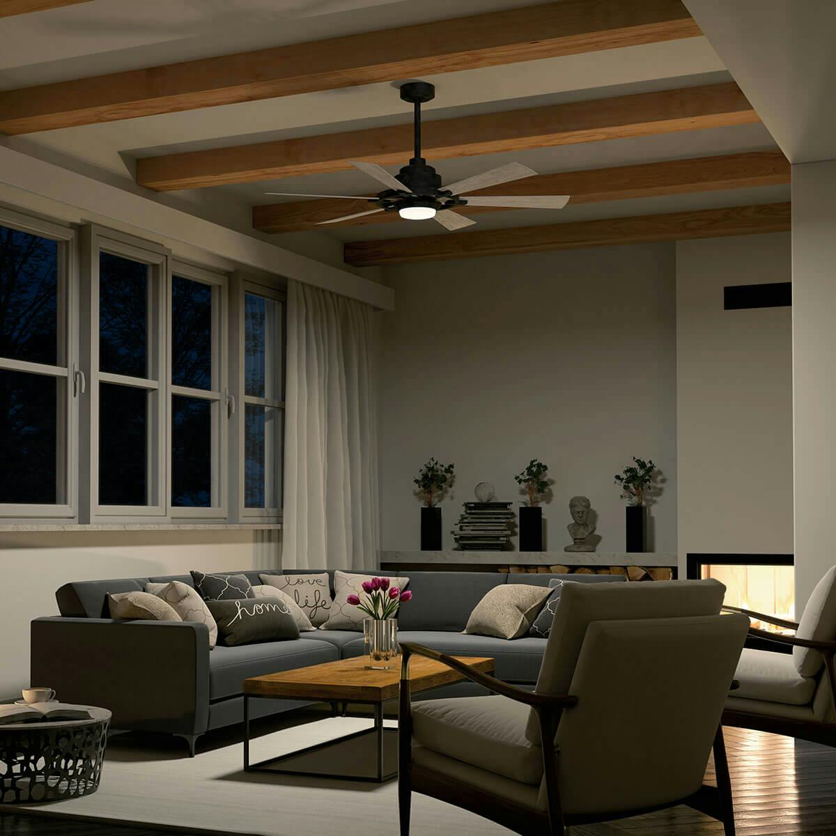 Night time living room image featuring Iras ceiling fan 300241WZC