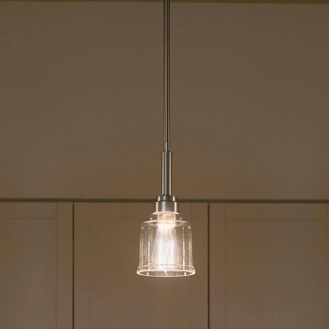 Night time kitchen with Aivian™ 5" 1 Light Mini Pendant Brushed NIckel