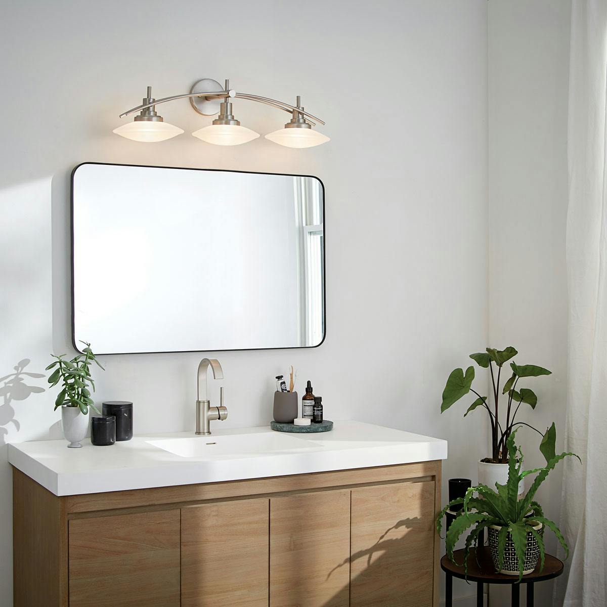 Day time bathroom image featuring Structures vanity light 6463NI