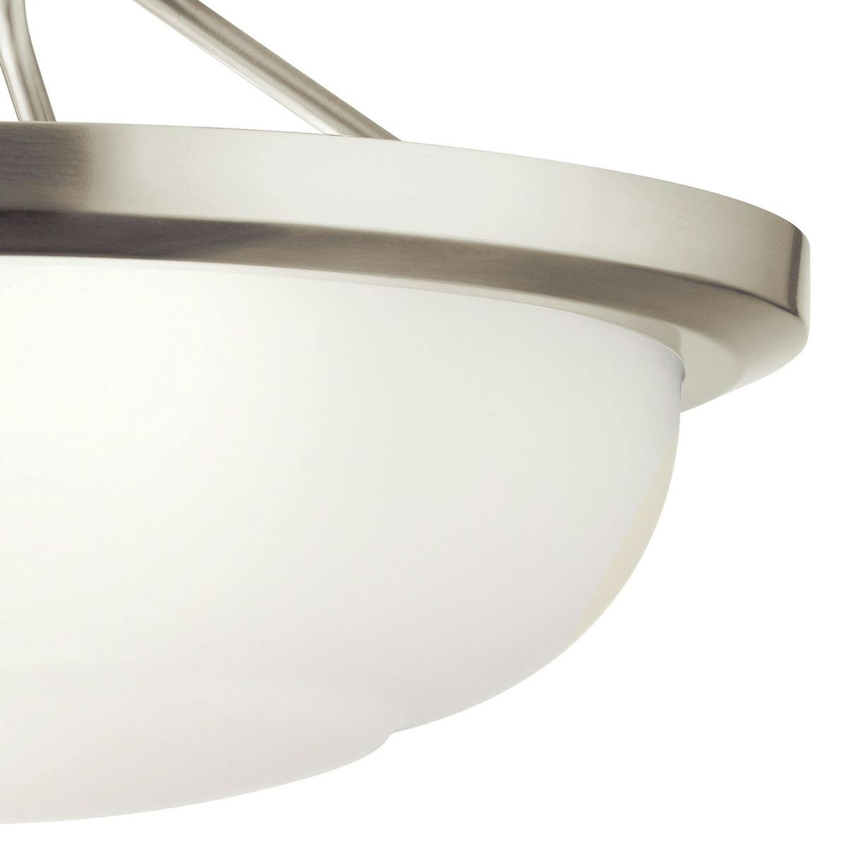 Close up view of the Ritson 2 Light Semi Flush Glass Nickel on a white background