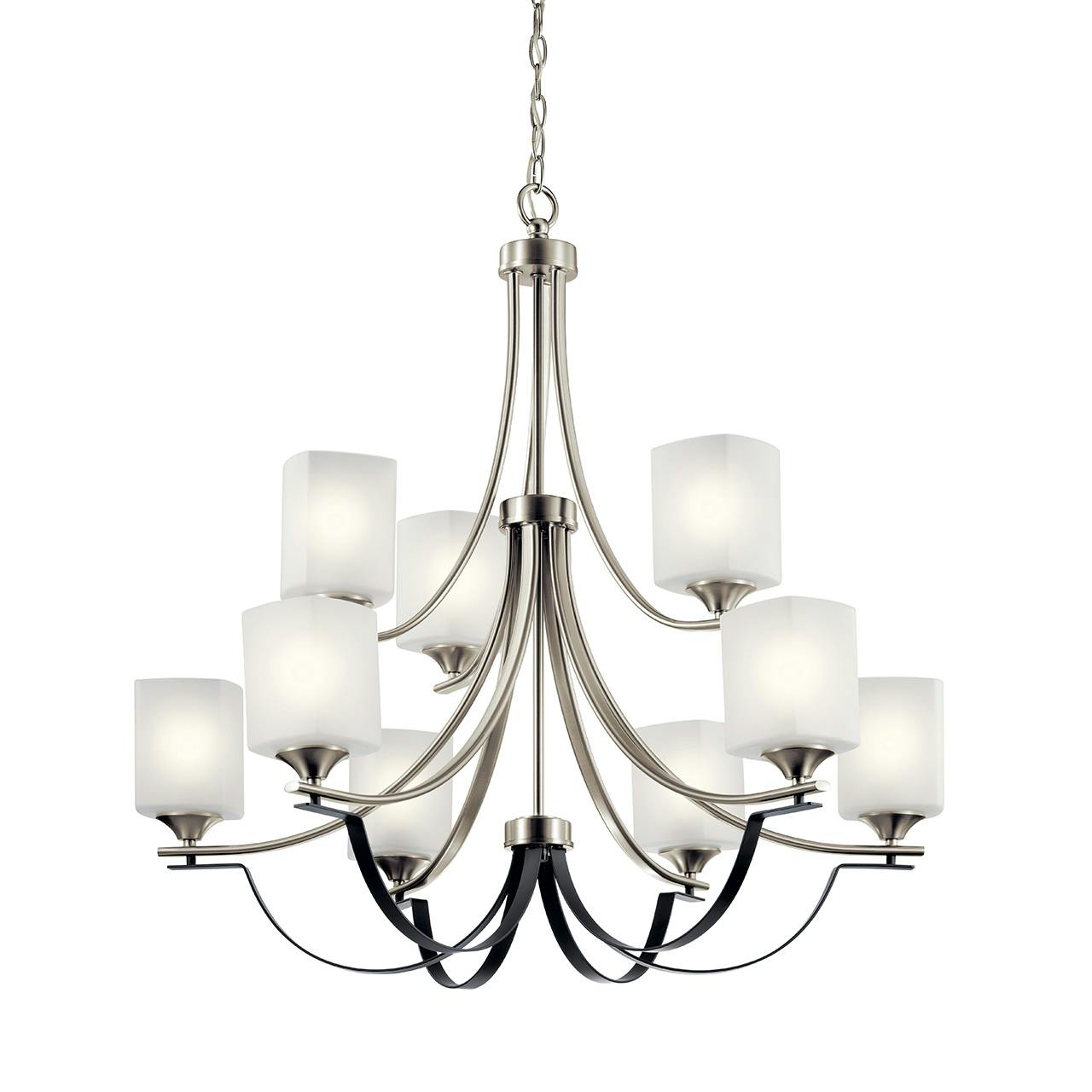 Tula™ 9 Light Chandelier Brushed Nickel without the canopy on a white background