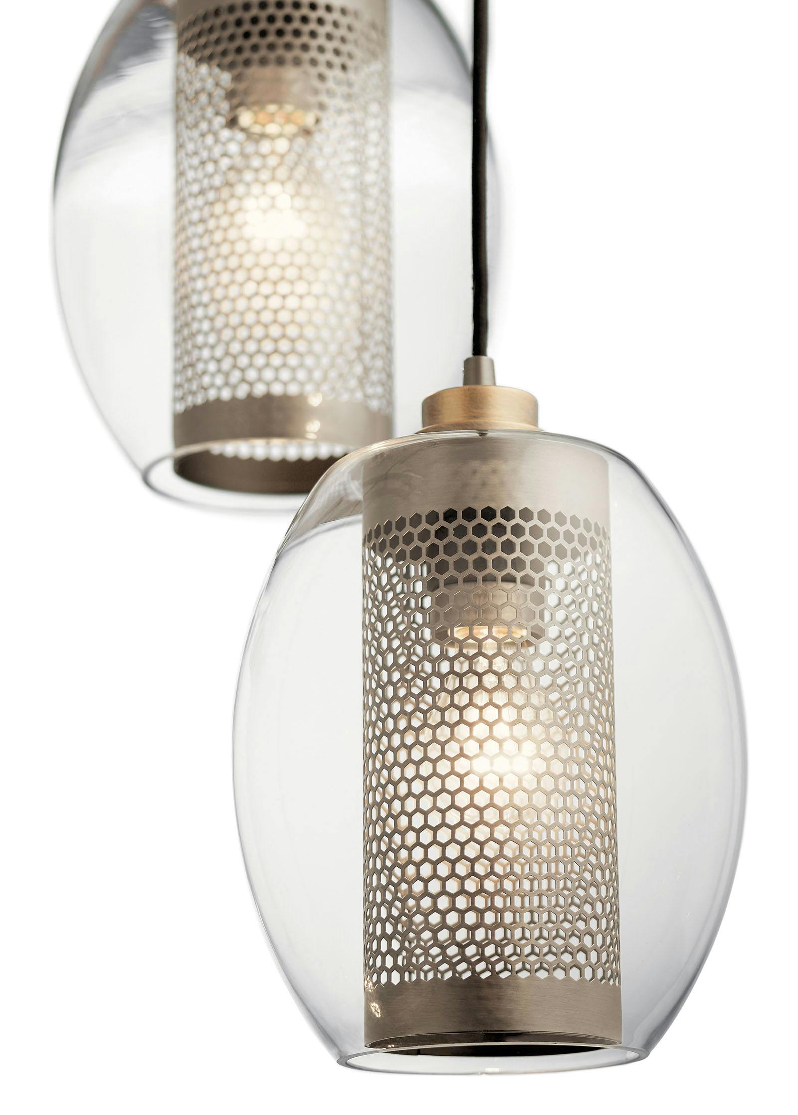 Close up view of the Asher™ 3 Light Pendant Antique Pewter on a white background
