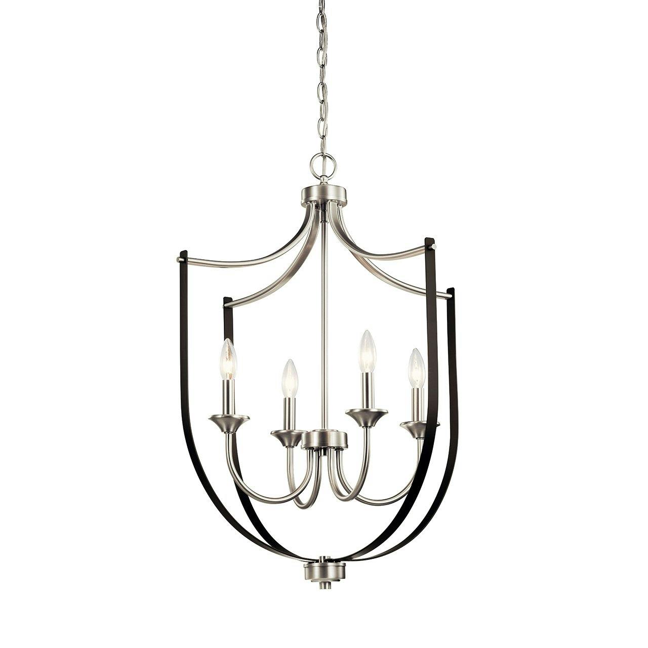 Tula 4 Light Foyer Chandelier Nickel without the canopy on a white background