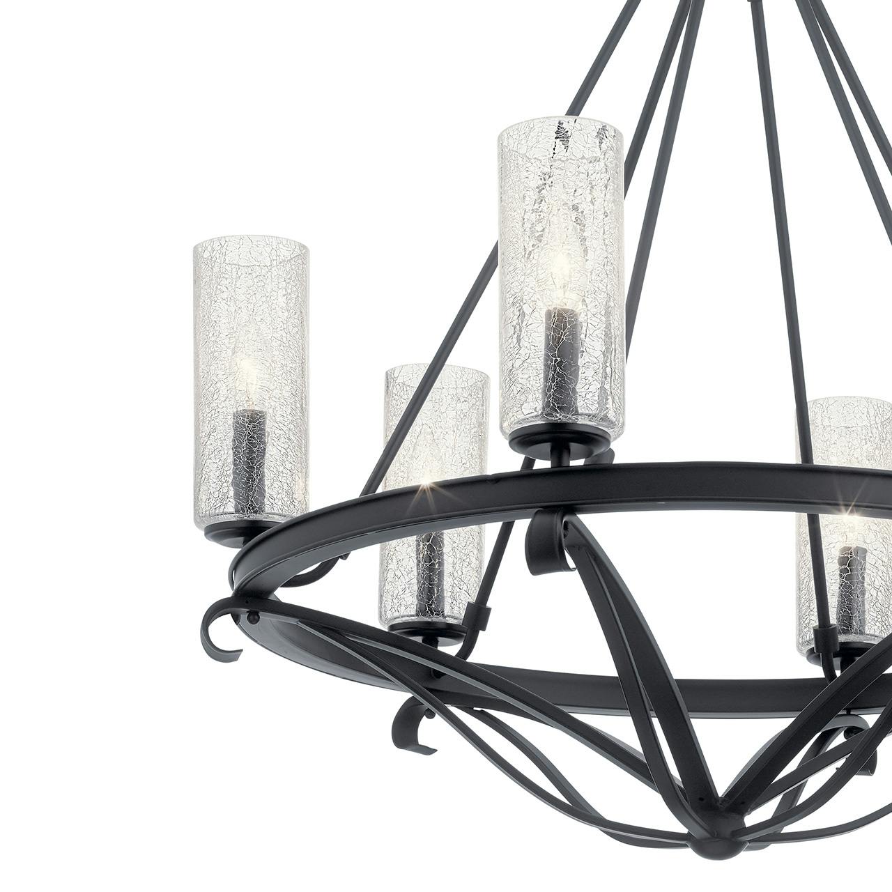 Close up view of the Krysia™ 6 Light Chandelier Black on a white background