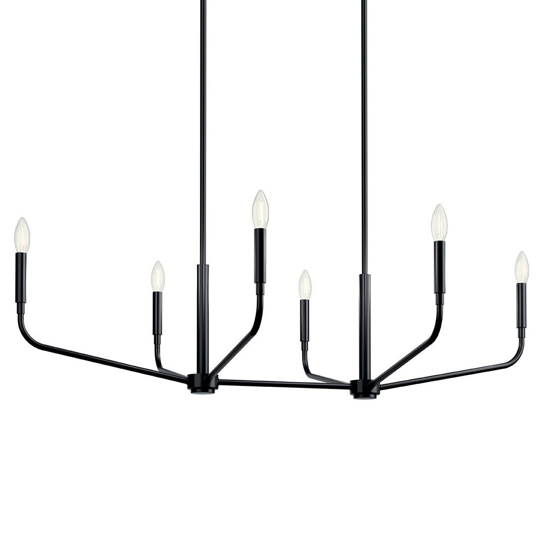 The Madden 45 Inch 6 Light Linear Chandelier in Black on a white background