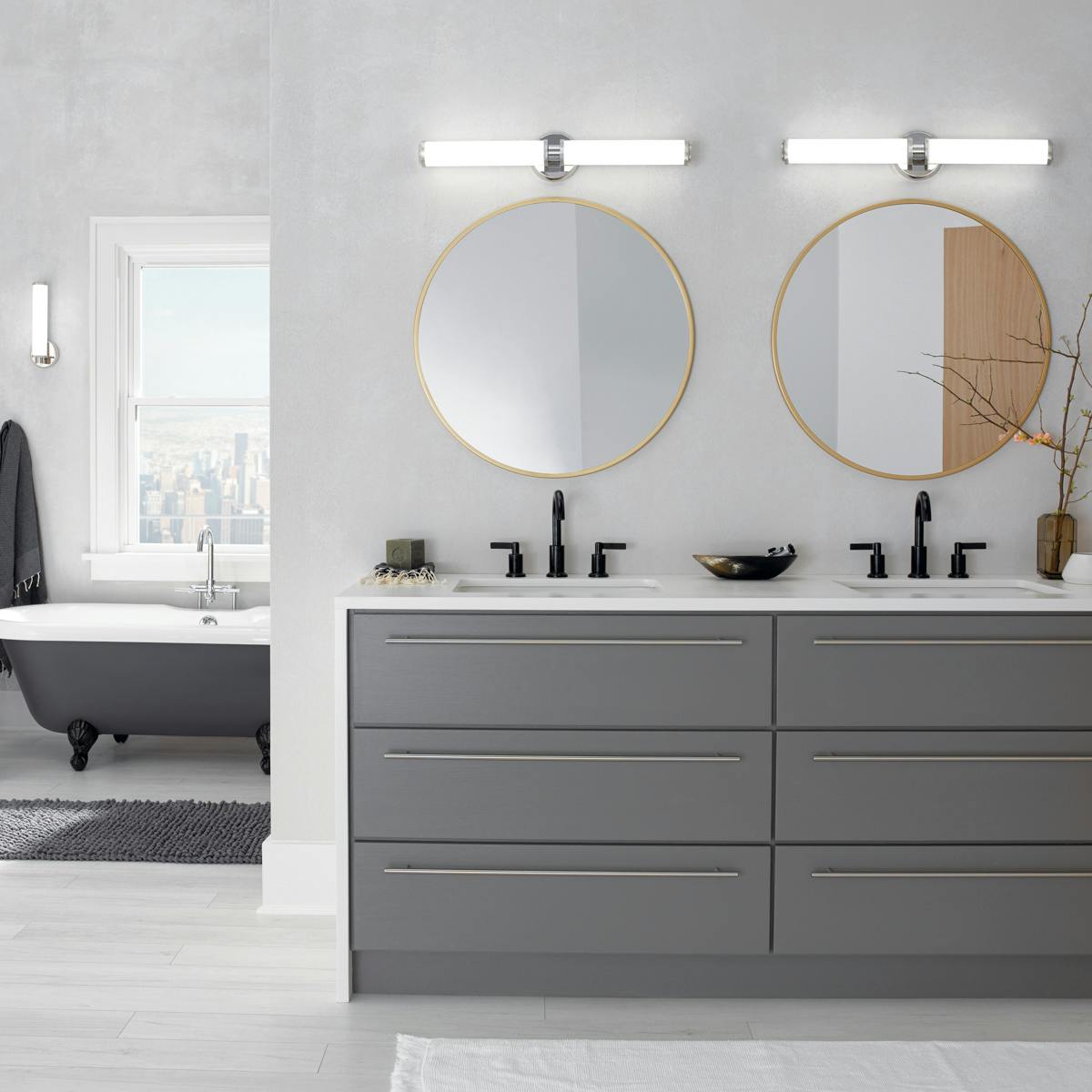 Day time Bathroom featuring Indeco vanity light 45685PNLED